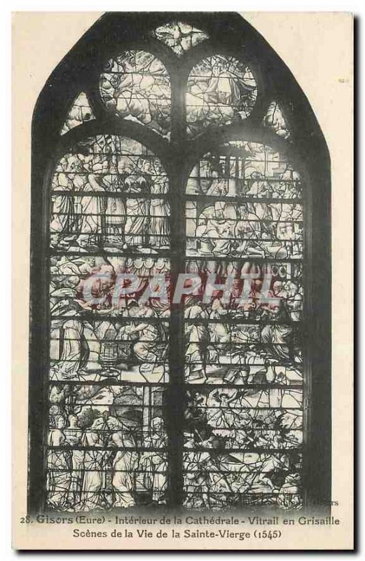 Old Postcard Gisors Eure Interior of the Cathedral Stained glass in grisaille...