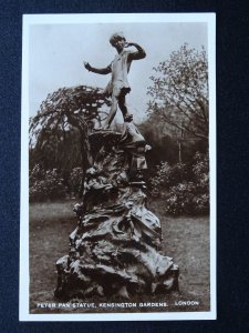 London KENSINGTON GARDENS Sir James Barrie Peter Pan Statue - Old RP Postcard