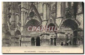 Old Postcard Bourges Cathedrale Five Gates