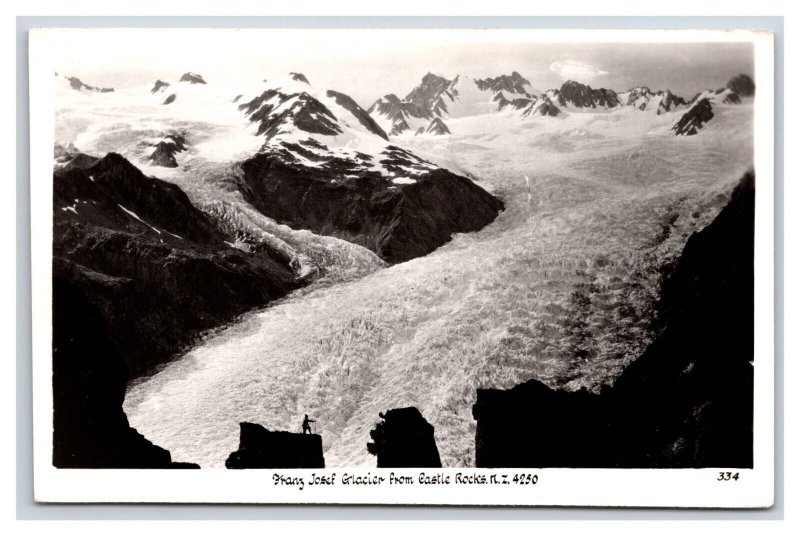 RPPC Franz Josef Glacier Castle Rocks New Zealand UNP Postcard W3