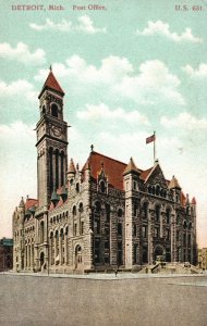 Vintage Postcard 1909 View of Post Office Building Detroit Michigan MI