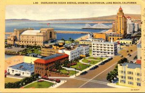 California Long Beach Overlooking Ocean Avenue Showing Auditorium Curteich