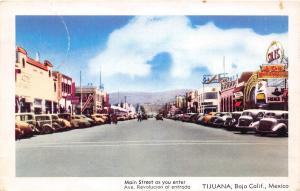 D79/ Tijuana Mexico Foreign Real Photo RPPC Postcard c40s Main Street Cars Store