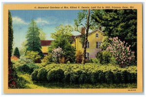 c1940 Boxwood Gardens Mrs. Alfred Dennis Princess Anne Maryland Vintage Postcard