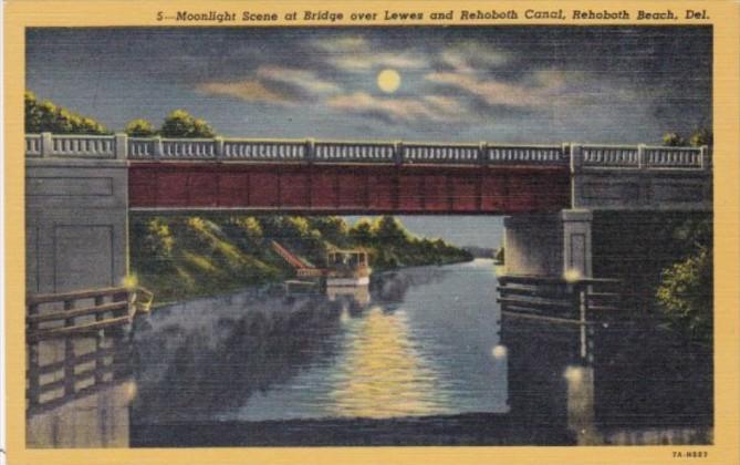 Delaware Rehoboth Beach Moonlight Scene At Bridge Over Lewes and Rehobth Cana...
