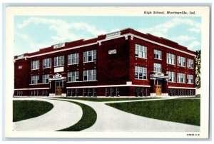 c1940 High School Exterior View Building Martinsville Indiana Vintage Postcard