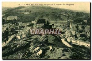 Laroche Old Post Card Ruins view from the chapel Ste Marguerite goat chevre