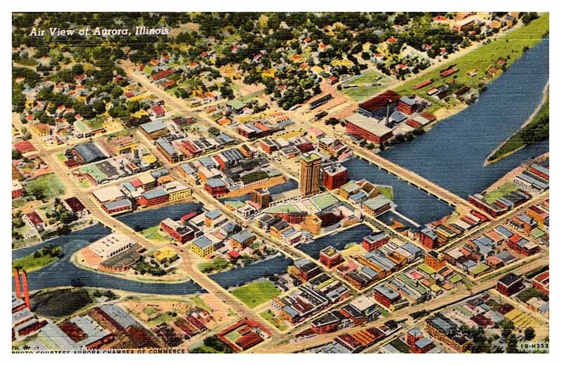 Postcard AERIAL VIEW SCENE Aurora Illinois IL AU7835