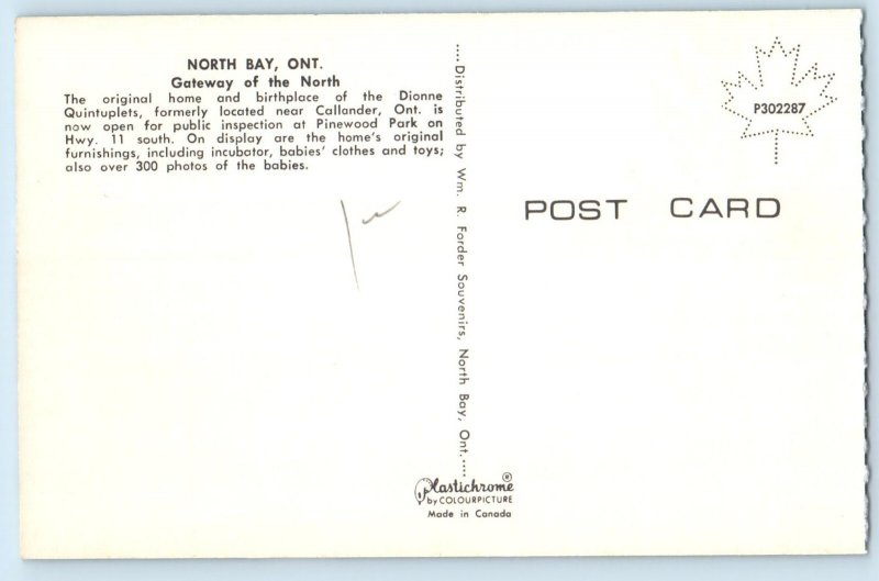 North Bay Ontario Canada Postcard Gateway of the North Dionne Home c1950's
