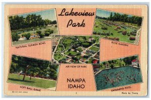 c1940's Lake View Park Rose Garden Swimming Pool Multi-View Nampa Idaho Postcard