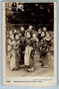 c1910's Big Sisters And Little Brothers Babysitters Japan RPPC Photo Postcard