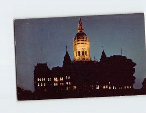 Postcard Night View of State Capitol Hartford Connecticut USA