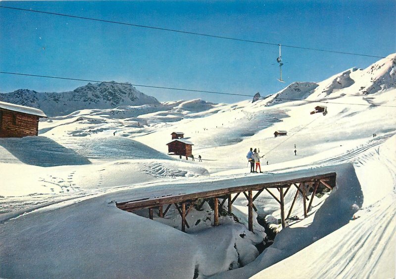 Postcard Switzerland Arosa Carmennalift cable cart ski winter snow mountains