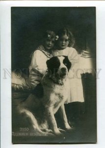 3105624 Charming SAINT BERNARD & Girls Friends Vintage Photo PC