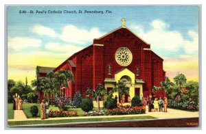 Vintage 1940's Postcard St. Paul's Catholic Church St. Petersburg Florida