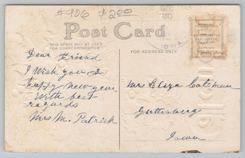 New Year~Calendars~Holly Berries~Large Letter~Vintage Postcard 