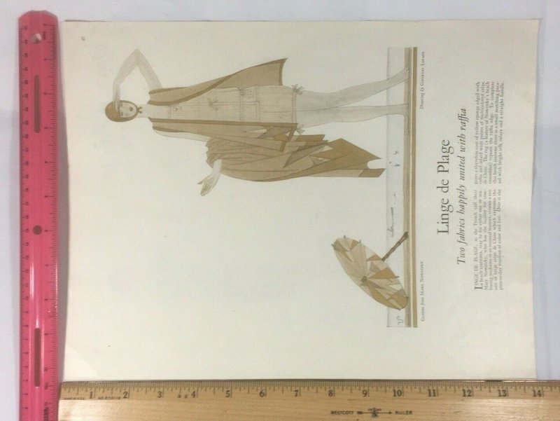 1927 Georges Lapape Drawing Linge De Plage Art Deco Fashion Dress W H Companion 