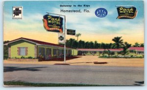 HOMESTEAD, Florida FL ~ Roadside PARK MOTEL c1940s Miami Dade County Postcard