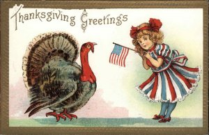 Thanksgiving Little Girl Patriotic Dress American History c1910 Postcard