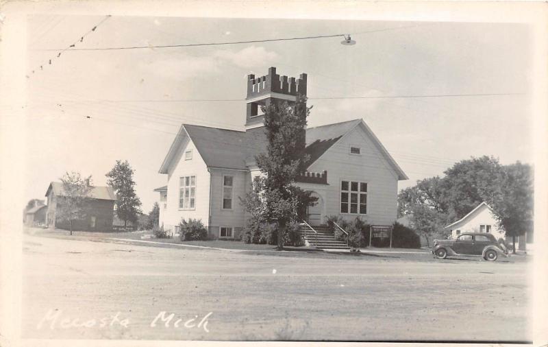 D40/ Mecosta Michigan Mi Real Photo RPPC Postcard 1951 Church Automobile