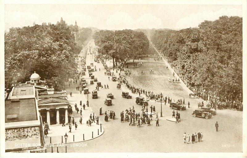 Rotten Row Hyde Park London England RPPC Real Photo aerial view old car Postcard