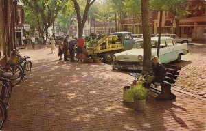 Nantucket MA, Main St., Vegetable Market, Truck, Cars, Boy Selling Flowers 1966