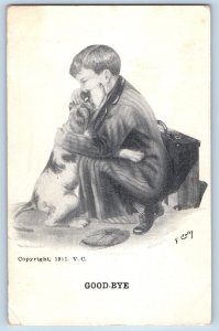 VColby Signed Artist Postcard Boy Hugging Dog Good Bye Cedar Rapids Iowa IA 1912