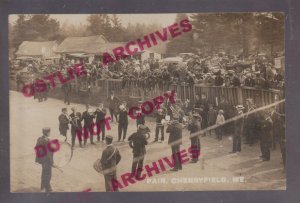 Cherryfield MAINE RPPC c1918 BAND Playing COUNTY FAIR Crowd BOOTHS #3