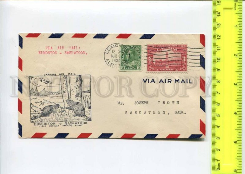 416486 CANADA 1930 year first flight Edmonton Saskatoon airplane beavers COVER