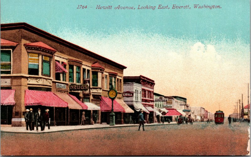 Vtg 1910s Hewitt Avenue Looking East Street View Everett Washington WA Postcard