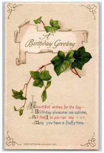 John Winsch Artist Signed Postcard Birthday Greetings Ivy Leaf Embossed 1914