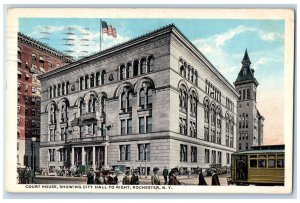 1917 Court House Showing City Hall Right Streetcar Rochester New York Postcard 