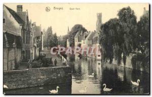 Postcard Old Bruges Quai Vert Swans