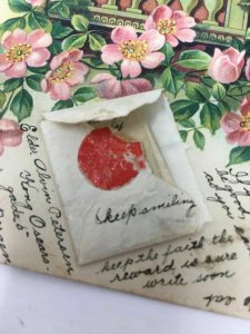 1908 Postcard with Enclosed Tiny Hand Written Letter in Envelope Sweden