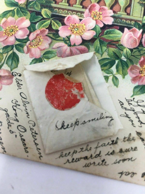 1908 Postcard with Enclosed Tiny Hand Written Letter in Envelope Sweden