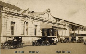 brazil, RIO CLARO, São Paulo, Estação C. P., Railway Station, Cars (1920s) RPPC