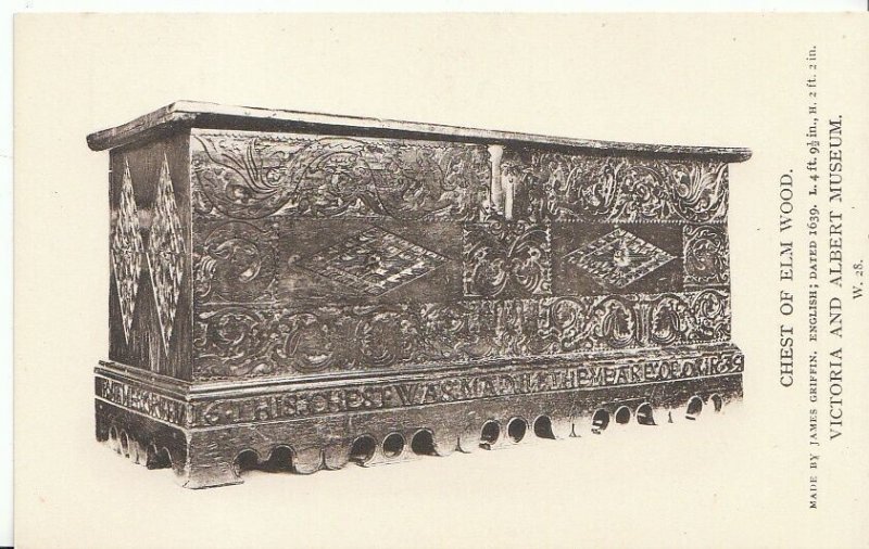 Museum Postcard - Chest of Elm Wood - Made by James Griffin - Dated 1639 - ZZ887