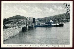 dc1355 - GASPE Quebec Postcard 1930s Steamer Coming Through Ross Bridge