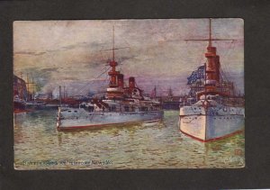 VA Battleships Ships Boat Newport News Virginia Naval Postcard Tuck's Oi...