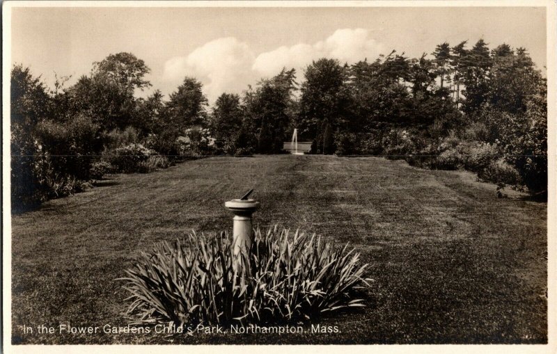 RPPC Flower Gardens, Child's Park, Northampton MA Vintage Postcard H74