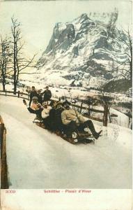 Artist Impression 1910 Winter Sports Toboggan fun Postcard 1947