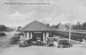 Pocono Pines Pennsylvania Pocono Summit Station and Autos Postcard AA52513