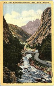 1930s FRESNO COUNTY CALIFORNIA KINGS RIVER CANYON HIGHWAY LINEN POSTCARD 42-298