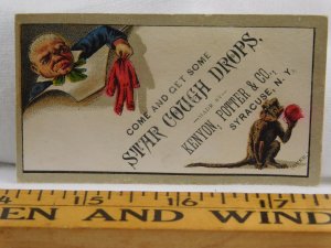 Victorian Trade Card Kenyon Potter & Co Star Cough Drops Grumpy Man & Monkey F37