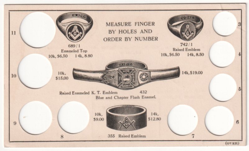 Antique Diecut Finger Measure Ring Catalog Card, Harris Jewelers Hamilton Canada