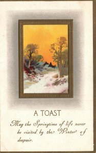 Vintage Postcard 1915 Toast A Toast Springtime Snow Winter of Despair Greetings
