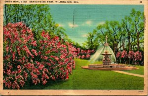 Smith Monument Brandywine Park Wilmington Delaware DE Linen Postcard A7