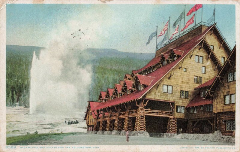 P042722 YELLOWSTONE NATIONAL PARK WY OLD FAITHFUL GEYSER AND INN 1908 DPC 8589 