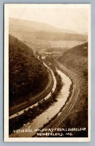 CUMBERLAND MD NATIONAL HIGHWAY FROM LOVERS LEAP VINTAGE REAL PHOTO POSTCARD RPPC