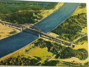 Vintage Postcard 1930's Air View of New Bourne Bridge over Cape Cod Canal MA